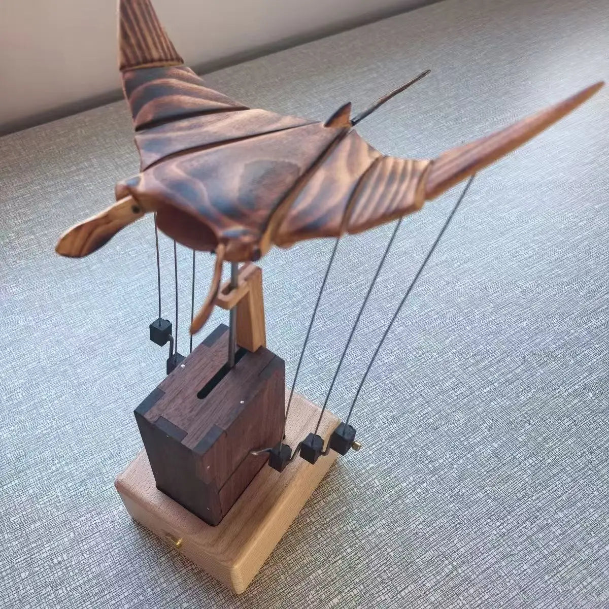 Exquisite Hand-Carved Flying Manta Ray Kinetic Sculpture
