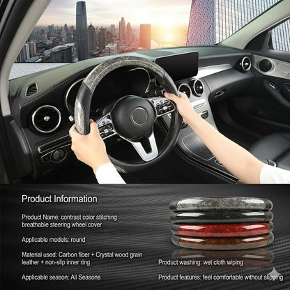 Luxurious Peach Wood & Carbon Fiber Steering Wheel Cover