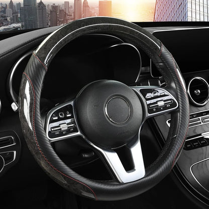 Luxurious Peach Wood & Carbon Fiber Steering Wheel Cover