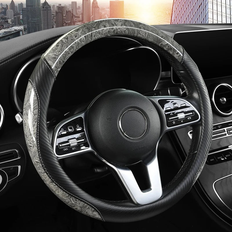Luxurious Peach Wood & Carbon Fiber Steering Wheel Cover