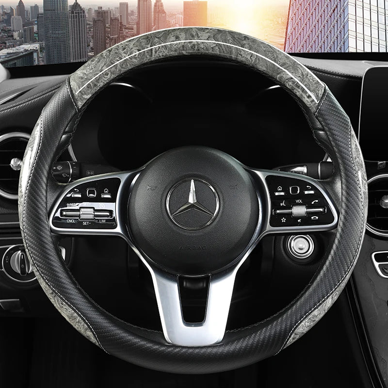 Luxurious Peach Wood & Carbon Fiber Steering Wheel Cover