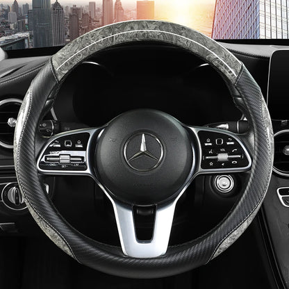 Luxurious Peach Wood & Carbon Fiber Steering Wheel Cover