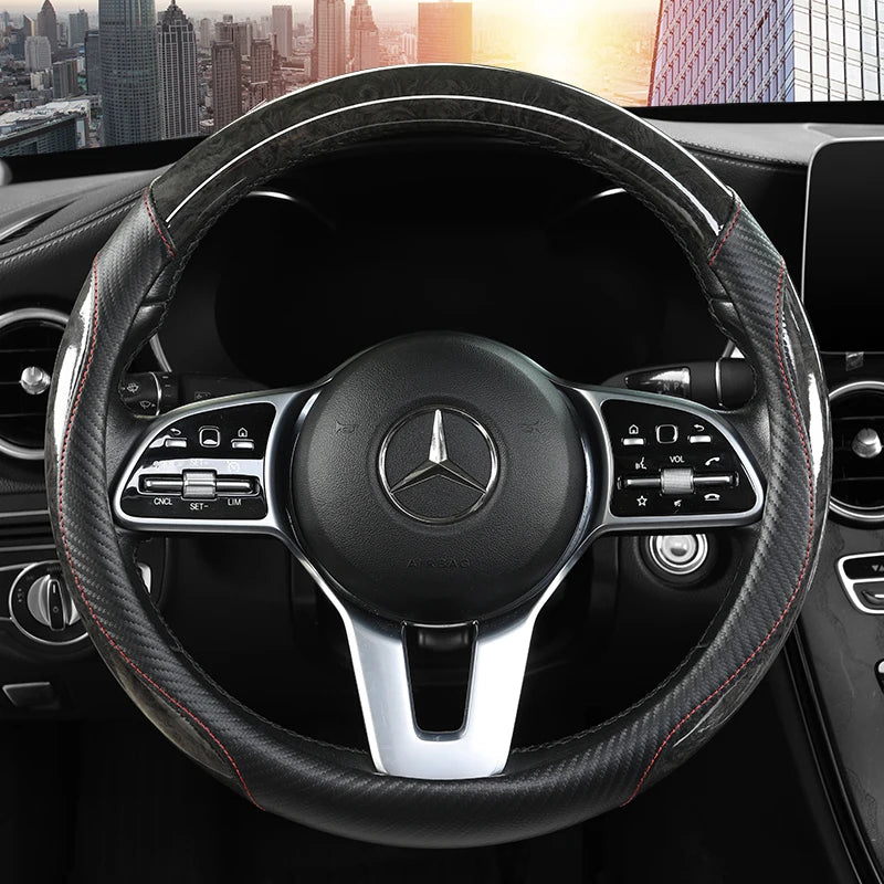 Luxurious Peach Wood & Carbon Fiber Steering Wheel Cover
