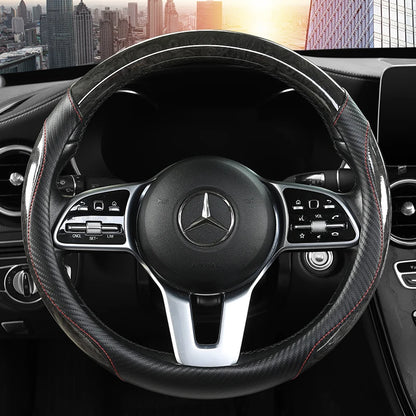 Luxurious Peach Wood & Carbon Fiber Steering Wheel Cover