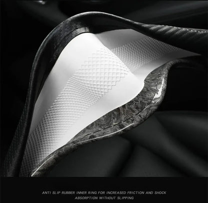 Luxurious Peach Wood & Carbon Fiber Steering Wheel Cover