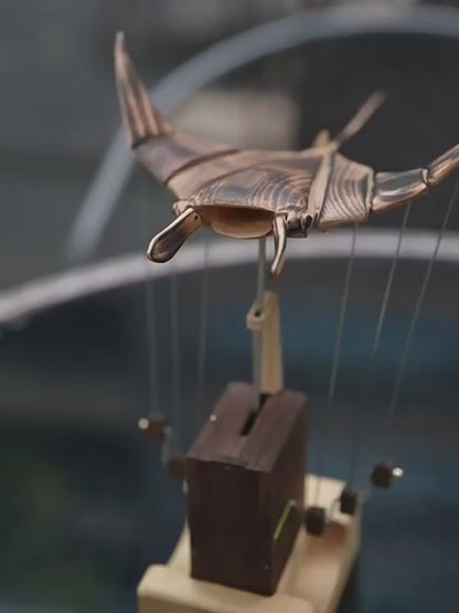 Exquisite Hand-Carved Flying Manta Ray Kinetic Sculpture